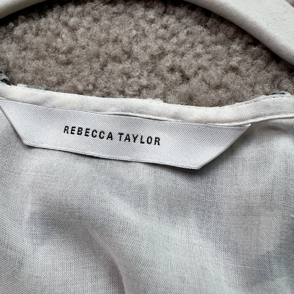 Rebecca Taylor Silk Floral Long Sleeve V Neck Lined Blouse Top White Blue Siz 10 - Picture 4 of 12